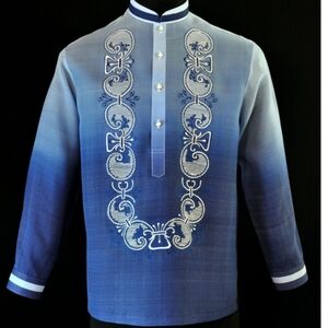 Men's Blue Barong Tagalog Embroidered Shirt